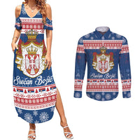 Serbia Christmas Couples Matching Summer Maxi Dress and Long Sleeve Button Shirt Coat Of Arms Srecan Bozic - Wonder Print Shop