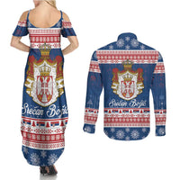Serbia Christmas Couples Matching Summer Maxi Dress and Long Sleeve Button Shirt Coat Of Arms Srecan Bozic - Wonder Print Shop