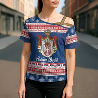 Serbia Christmas Cross Shoulder Shirt Coat Of Arms Srecan Bozic - Wonder Print Shop