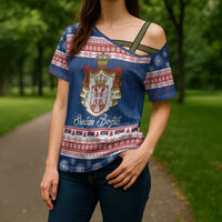 Serbia Christmas Cross Shoulder Shirt Coat Of Arms Srecan Bozic - Wonder Print Shop
