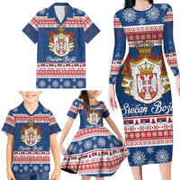 Serbia Christmas Family Matching Long Sleeve Bodycon Dress and Hawaiian Shirt Coat Of Arms Srecan Bozic - Wonder Print Shop