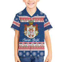 Serbia Christmas Family Matching Off The Shoulder Long Sleeve Dress and Hawaiian Shirt Coat Of Arms Srecan Bozic - Wonder Print Shop