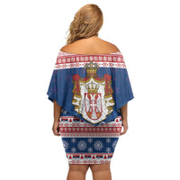 Serbia Christmas Family Matching Off Shoulder Short Dress and Hawaiian Shirt Coat Of Arms Srecan Bozic - Wonder Print Shop