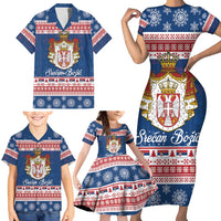 Serbia Christmas Family Matching Short Sleeve Bodycon Dress and Hawaiian Shirt Coat Of Arms Srecan Bozic - Wonder Print Shop
