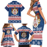 Serbia Christmas Family Matching Short Sleeve Bodycon Dress and Hawaiian Shirt Coat Of Arms Srecan Bozic - Wonder Print Shop