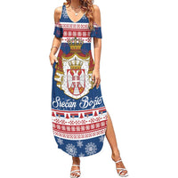 Serbia Christmas Family Matching Summer Maxi Dress and Hawaiian Shirt Coat Of Arms Srecan Bozic - Wonder Print Shop