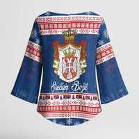Serbia Christmas Kimono Sleeve Blouse Coat Of Arms Srecan Bozic - Wonder Print Shop
