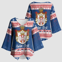 Serbia Christmas Kimono Sleeve Blouse Coat Of Arms Srecan Bozic - Wonder Print Shop