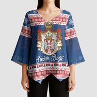 Serbia Christmas Kimono Sleeve Blouse Coat Of Arms Srecan Bozic - Wonder Print Shop