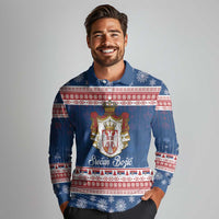 Serbia Christmas Long Sleeve Polo Shirt Coat Of Arms Srecan Bozic - Wonder Print Shop