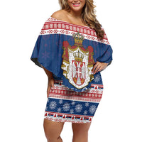 Serbia Christmas Off Shoulder Short Dress Coat Of Arms Srecan Bozic - Wonder Print Shop