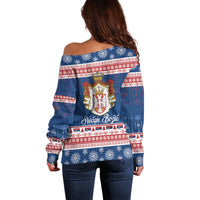 Serbia Christmas Off Shoulder Sweater Coat Of Arms Srecan Bozic - Wonder Print Shop