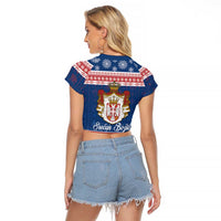 Serbia Christmas Raglan Cropped T Shirt Coat Of Arms Srecan Bozic - Wonder Print Shop