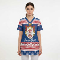 Serbia Christmas Scrub Top Coat Of Arms Srecan Bozic - Wonder Print Shop