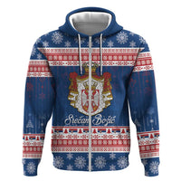 Serbia Christmas Zip Hoodie Coat Of Arms Srecan Bozic - Wonder Print Shop