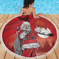 Albania Santa Christmas Beach Blanket Christmas Albanian Eagle Flag Style - Wonder Print Shop