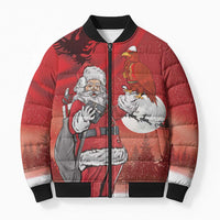 Albania Santa Christmas Bomber Puffer Jacket Christmas Albanian Eagle Flag Style - Wonder Print Shop
