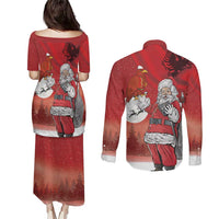 Albania Santa Christmas Couples Matching Puletasi and Long Sleeve Button Shirt Christmas Albanian Eagle Flag Style - Wonder Print Shop
