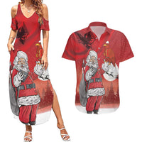 Albania Santa Christmas Couples Matching Summer Maxi Dress and Hawaiian Shirt Christmas Albanian Eagle Flag Style - Wonder Print Shop