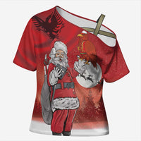 Albania Santa Christmas Cross Shoulder Shirt Christmas Albanian Eagle Flag Style - Wonder Print Shop