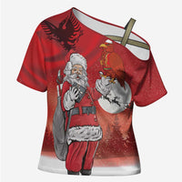 Albania Santa Christmas Cross Shoulder Shirt Christmas Albanian Eagle Flag Style - Wonder Print Shop
