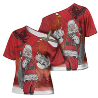 Albania Santa Christmas Cross Shoulder Shirt Christmas Albanian Eagle Flag Style - Wonder Print Shop