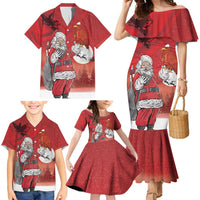 Albania Santa Christmas Family Matching Mermaid Dress and Hawaiian Shirt Christmas Albanian Eagle Flag Style - Wonder Print Shop