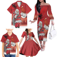 Albania Santa Christmas Family Matching Off The Shoulder Long Sleeve Dress and Hawaiian Shirt Christmas Albanian Eagle Flag Style - Wonder Print Shop