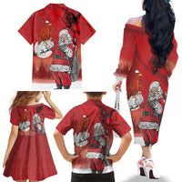 Albania Santa Christmas Family Matching Off The Shoulder Long Sleeve Dress and Hawaiian Shirt Christmas Albanian Eagle Flag Style - Wonder Print Shop