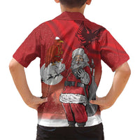 Albania Santa Christmas Family Matching Off Shoulder Maxi Dress and Hawaiian Shirt Christmas Albanian Eagle Flag Style - Wonder Print Shop