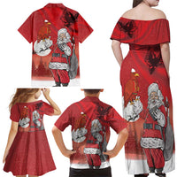 Albania Santa Christmas Family Matching Off Shoulder Maxi Dress and Hawaiian Shirt Christmas Albanian Eagle Flag Style - Wonder Print Shop