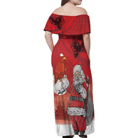 Albania Santa Christmas Family Matching Off Shoulder Maxi Dress and Hawaiian Shirt Christmas Albanian Eagle Flag Style - Wonder Print Shop