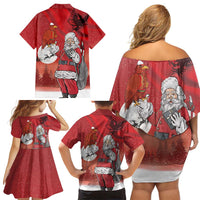 Albania Santa Christmas Family Matching Off Shoulder Short Dress and Hawaiian Shirt Christmas Albanian Eagle Flag Style - Wonder Print Shop