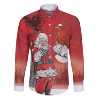Albania Santa Christmas Family Matching Off Shoulder Short Dress and Hawaiian Shirt Christmas Albanian Eagle Flag Style - Wonder Print Shop