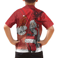 Albania Santa Christmas Family Matching Short Sleeve Bodycon Dress and Hawaiian Shirt Christmas Albanian Eagle Flag Style - Wonder Print Shop