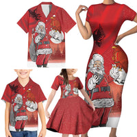 Albania Santa Christmas Family Matching Short Sleeve Bodycon Dress and Hawaiian Shirt Christmas Albanian Eagle Flag Style - Wonder Print Shop