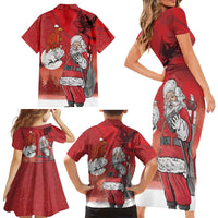 Albania Santa Christmas Family Matching Short Sleeve Bodycon Dress and Hawaiian Shirt Christmas Albanian Eagle Flag Style - Wonder Print Shop