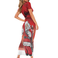 Albania Santa Christmas Family Matching Short Sleeve Bodycon Dress and Hawaiian Shirt Christmas Albanian Eagle Flag Style - Wonder Print Shop