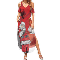 Albania Santa Christmas Family Matching Summer Maxi Dress and Hawaiian Shirt Christmas Albanian Eagle Flag Style - Wonder Print Shop