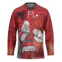 Albania Santa Christmas Hockey Jersey Christmas Albanian Eagle Flag Style - Wonder Print Shop