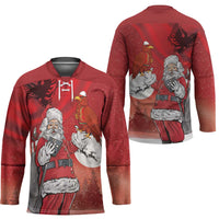 Albania Santa Christmas Hockey Jersey Christmas Albanian Eagle Flag Style - Wonder Print Shop