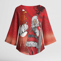 Albania Santa Christmas Kimono Sleeve Blouse Christmas Albanian Eagle Flag Style - Wonder Print Shop