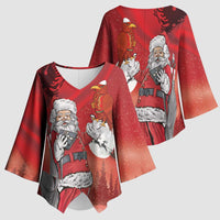 Albania Santa Christmas Kimono Sleeve Blouse Christmas Albanian Eagle Flag Style - Wonder Print Shop