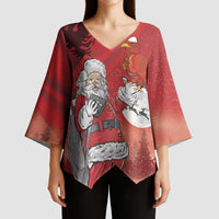 Albania Santa Christmas Kimono Sleeve Blouse Christmas Albanian Eagle Flag Style - Wonder Print Shop