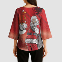 Albania Santa Christmas Kimono Sleeve Blouse Christmas Albanian Eagle Flag Style - Wonder Print Shop