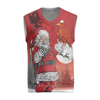 Albania Santa Christmas Knitted V-Neck Vest Christmas Albanian Eagle Flag Style - Wonder Print Shop