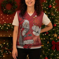 Albania Santa Christmas Knitted V-Neck Vest Christmas Albanian Eagle Flag Style - Wonder Print Shop