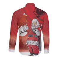 Albania Santa Christmas Long Sleeve Button Shirt Christmas Albanian Eagle Flag Style - Wonder Print Shop