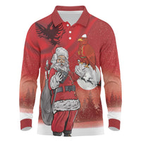 Albania Santa Christmas Long Sleeve Polo Shirt Christmas Albanian Eagle Flag Style - Wonder Print Shop