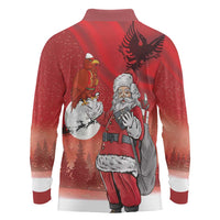 Albania Santa Christmas Long Sleeve Polo Shirt Christmas Albanian Eagle Flag Style - Wonder Print Shop